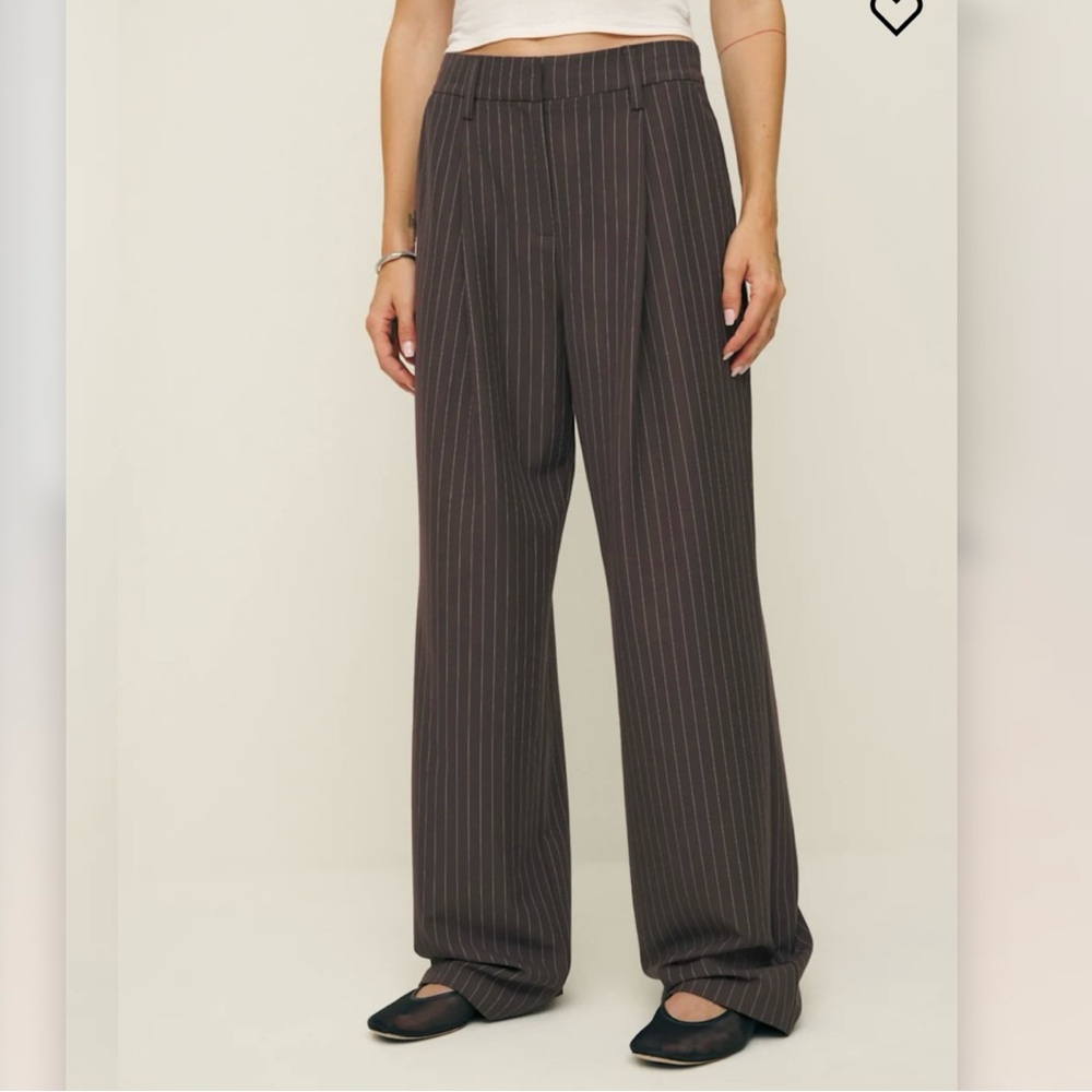 Reformation Charcoal Pinstripe Wide-Leg Trousers Petites Alex Mid Rise Pant